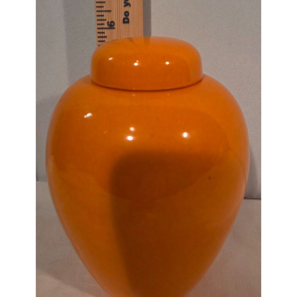 Vintage Orange Ginger Jar Glossy Ceramic Lidded Urn MCM Decor
